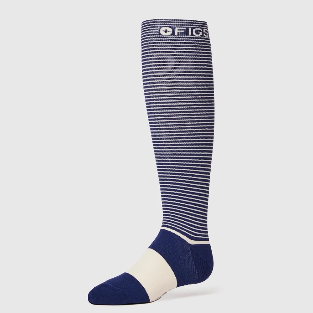 FIGS New Blue Stripe Compression Socks Large Navy & Off White 100% AWESOME